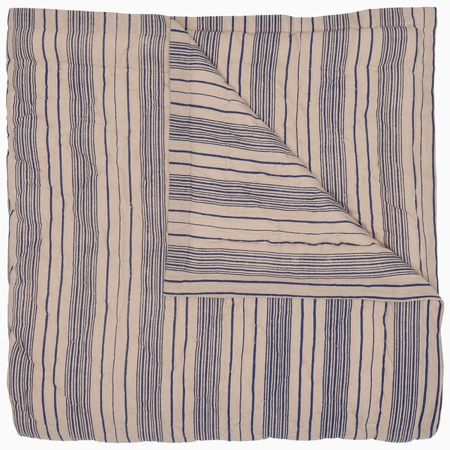 Darika Indigo Quilt by John Robshaw at Fig Linens and Home - Striped Cotton Quilt