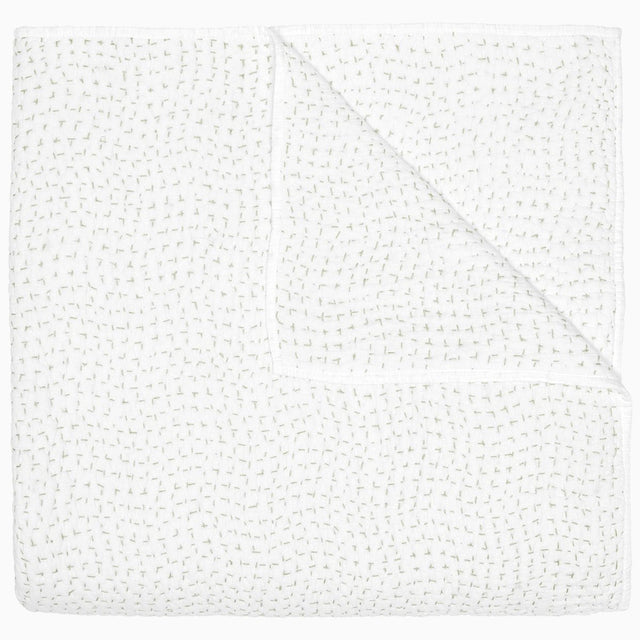 Organic Hand Stitched Sage Quilt by John Robshaw at Fig Linens and Home - 1