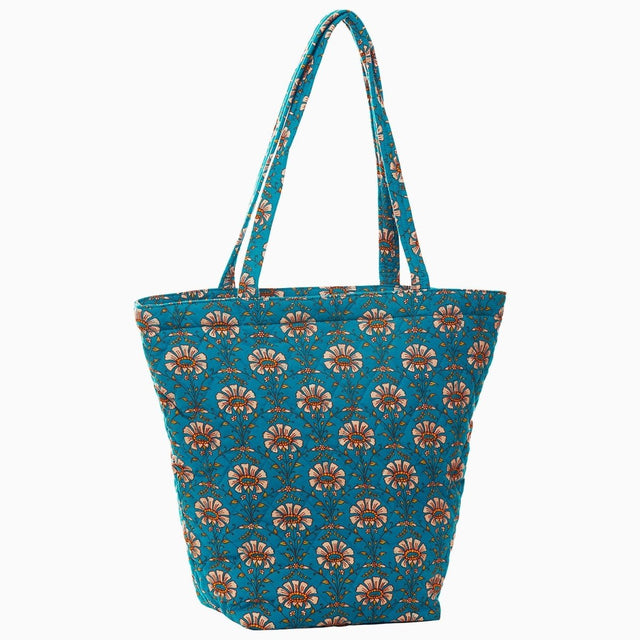 Jeeva Teal Quilted Tote Bag by John Robshaw at Fig Linens and Home - 1