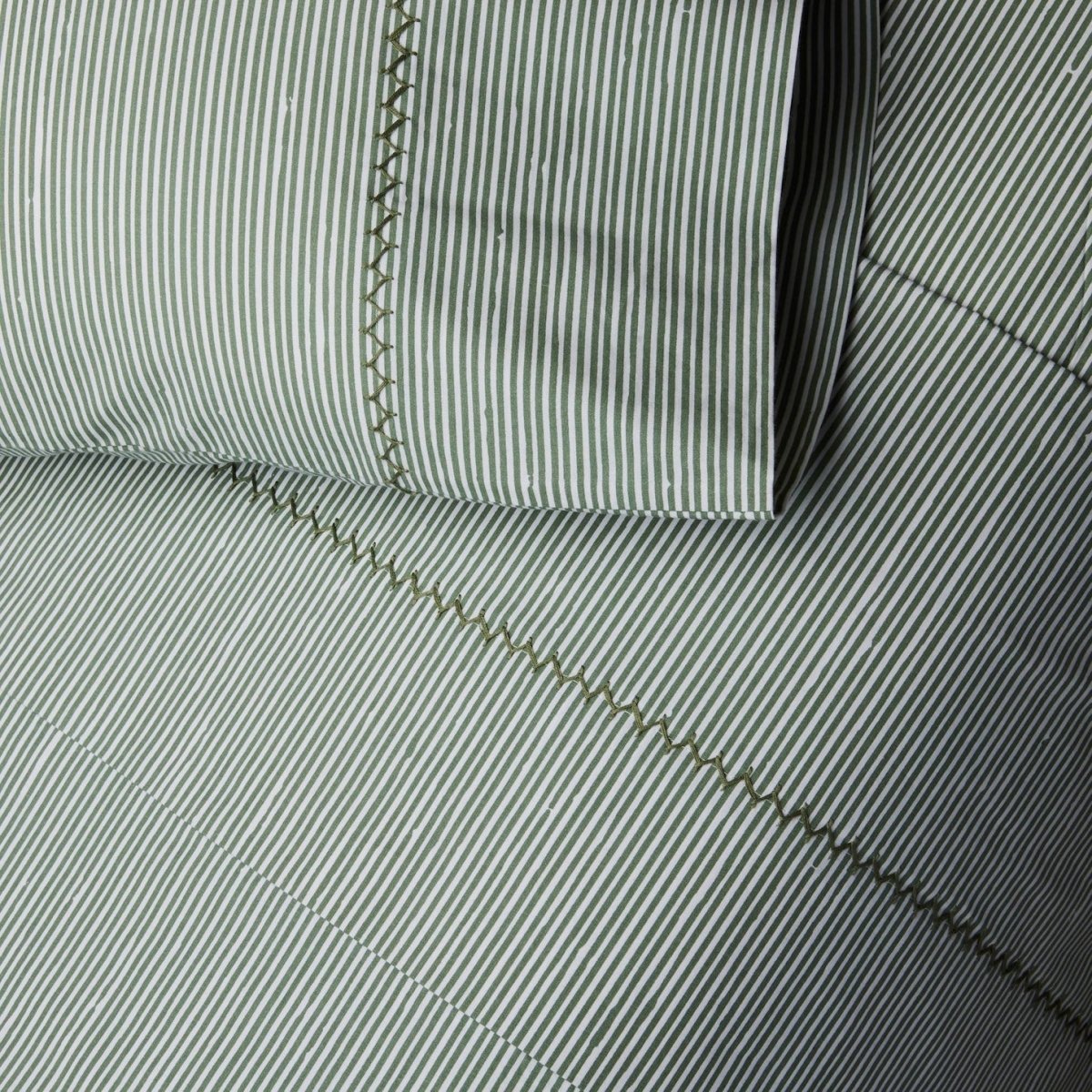 Nandi Dark Sage Organic Sheet Set by John Robshaw at Fig Linens and Home - 1