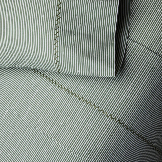 Nandi Dark Sage Organic Sheet Set by John Robshaw at Fig Linens and Home - 1