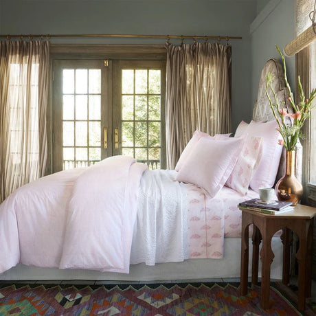 Lifestyle of Nirvi Lotus Pink Organic Cotton Sheets by John Robshaw at Fig Linens and Home 1
