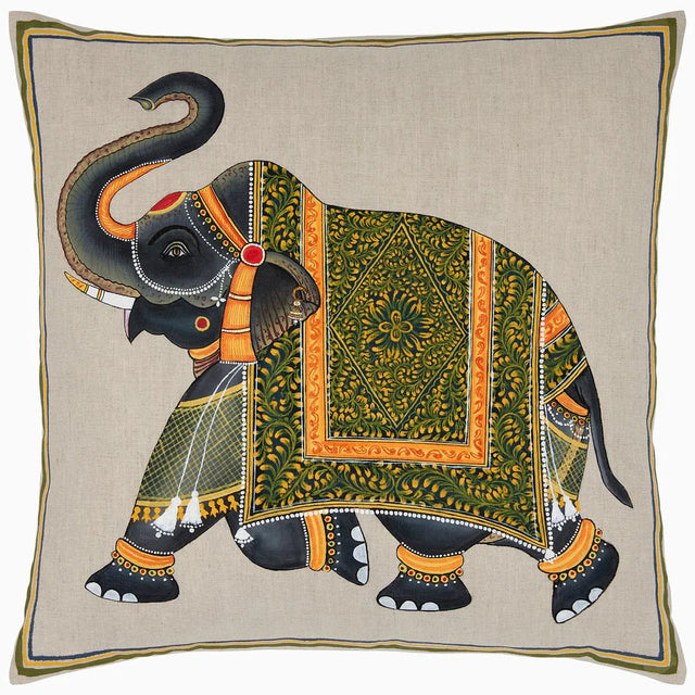 John Robshaw Spring Elephant Hand Painted Decorative Pillow - Front View at Fig Linens and Home