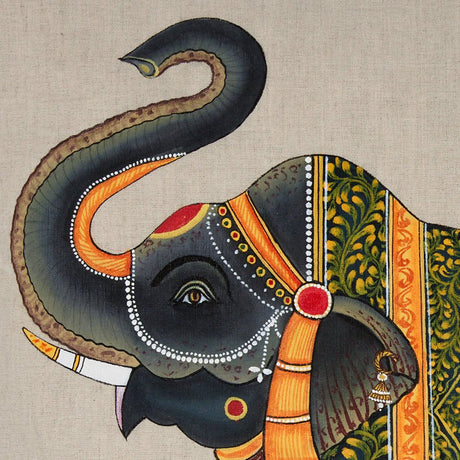 John Robshaw Spring Elephant Hand Painted Decorative Pillow - Detail View at Fig Linens and Home