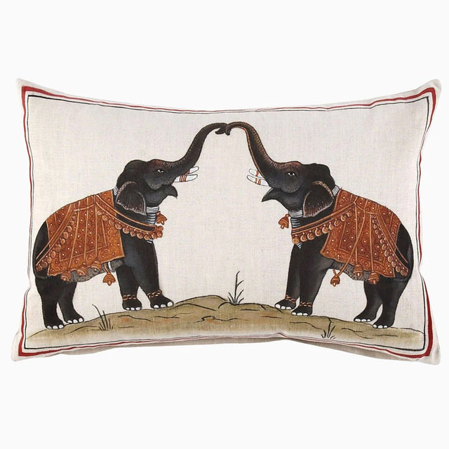 Two Elephants Hand Painted Decorative Pillow by John Robshaw - Lumbar Pillow at Fig Linens and Home