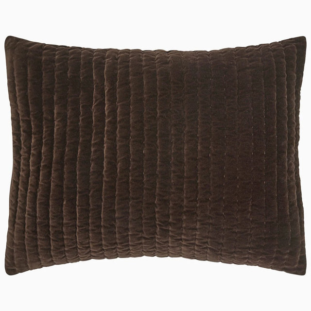 Pillow Sham Front - John Robshaw Velvet Coffee Brown Quilted Bedding at Fig Linens and Home