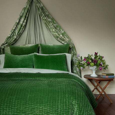 John Robshaw Velvet Moss Quilted Green Bedding at Fig Linens and Home - Lifestyle Image 4