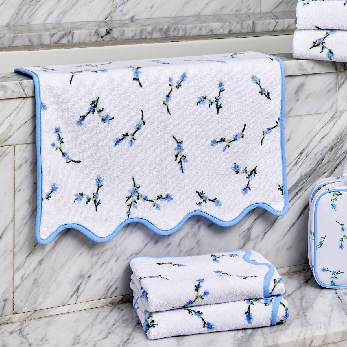 Floral Scallop Bath Mat by Kassatex in Cornflower Blue at Fig Linens and Home