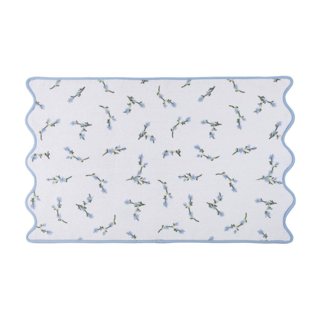 Floral Scallop Bath Mat by Kassatex in Cornflower Blue at Fig Linens and Home
