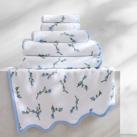 Floral Scallop Towel by Kassatex in Cornflower Blue at Fig Linens and Home 3
