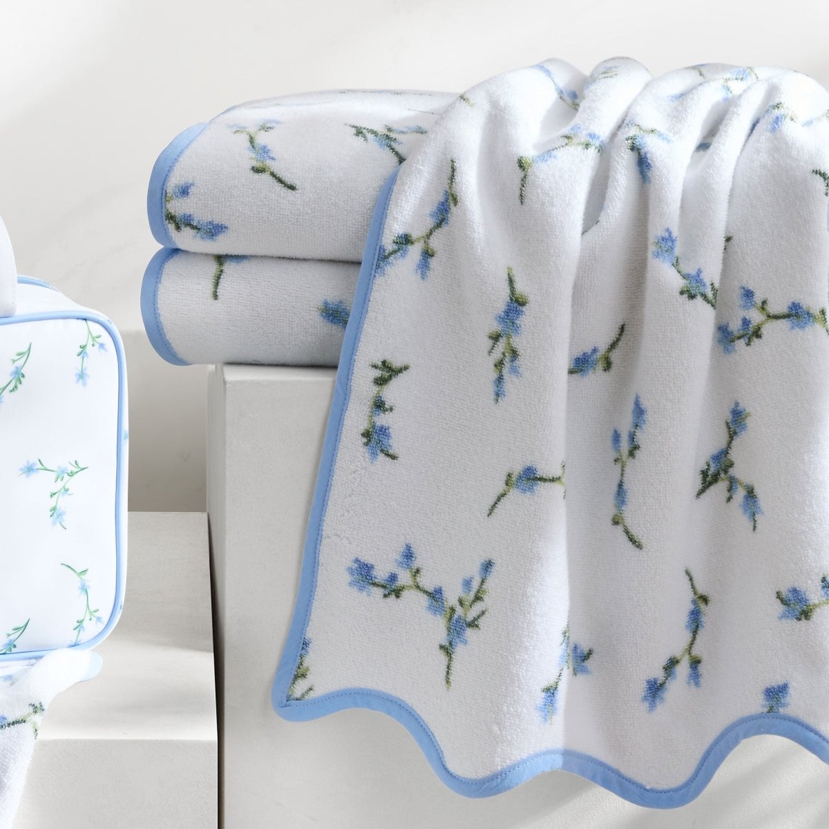 Floral Scallop Towel by Kassatex in Cornflower Blue at Fig Linens and Home 5