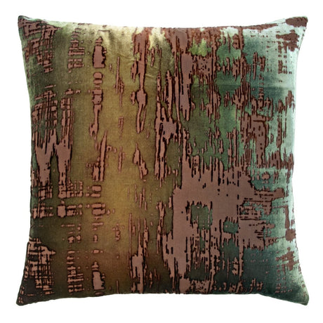 Brushstroke Velvet Burnout Pillow Green Gold Brown Kevin O'Brien at Fig Linens and Home - View 1