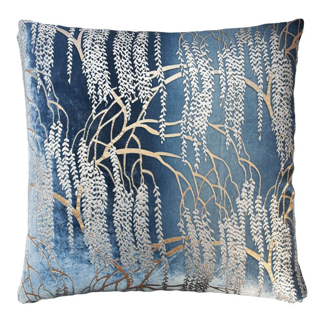 Denim Willow Metallic Velvet Pillow by Kevin O'Brien Studio at Fig Linens and Home - Square