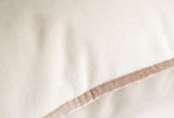 Tranquility Velvet Performance Pillows Latte Kevin O'Brien Detail of Piping