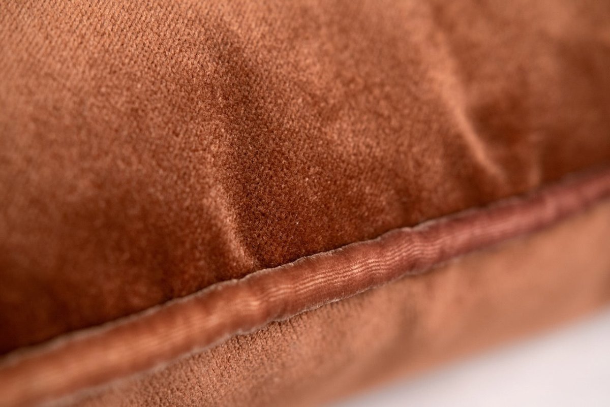 Tranquility Velvet Performance Pillows Sunstone Kevin O'Brien Detail of Piping