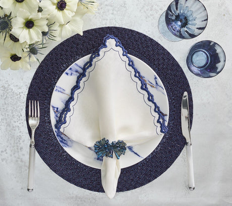 Arches Napkin in White & Blue Set of 4 by Kim Seybert at Fig Linens and Home - Lifestyle 2