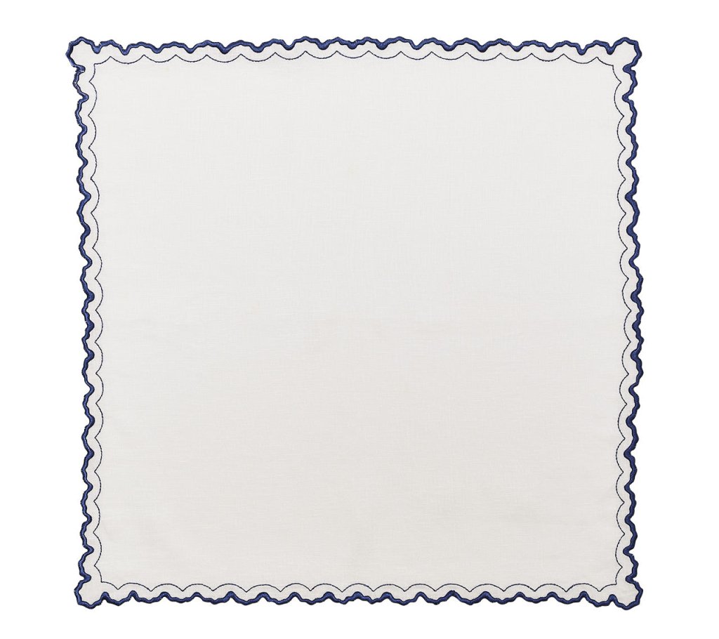 Arches Napkin in White & Blue Set of 4 by Kim Seybert at Fig Linens and Home - Lifestyle 7