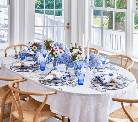 Arches Napkin in White & Blue Set of 4 by Kim Seybert at Fig Linens and Home - Lifestyle 6