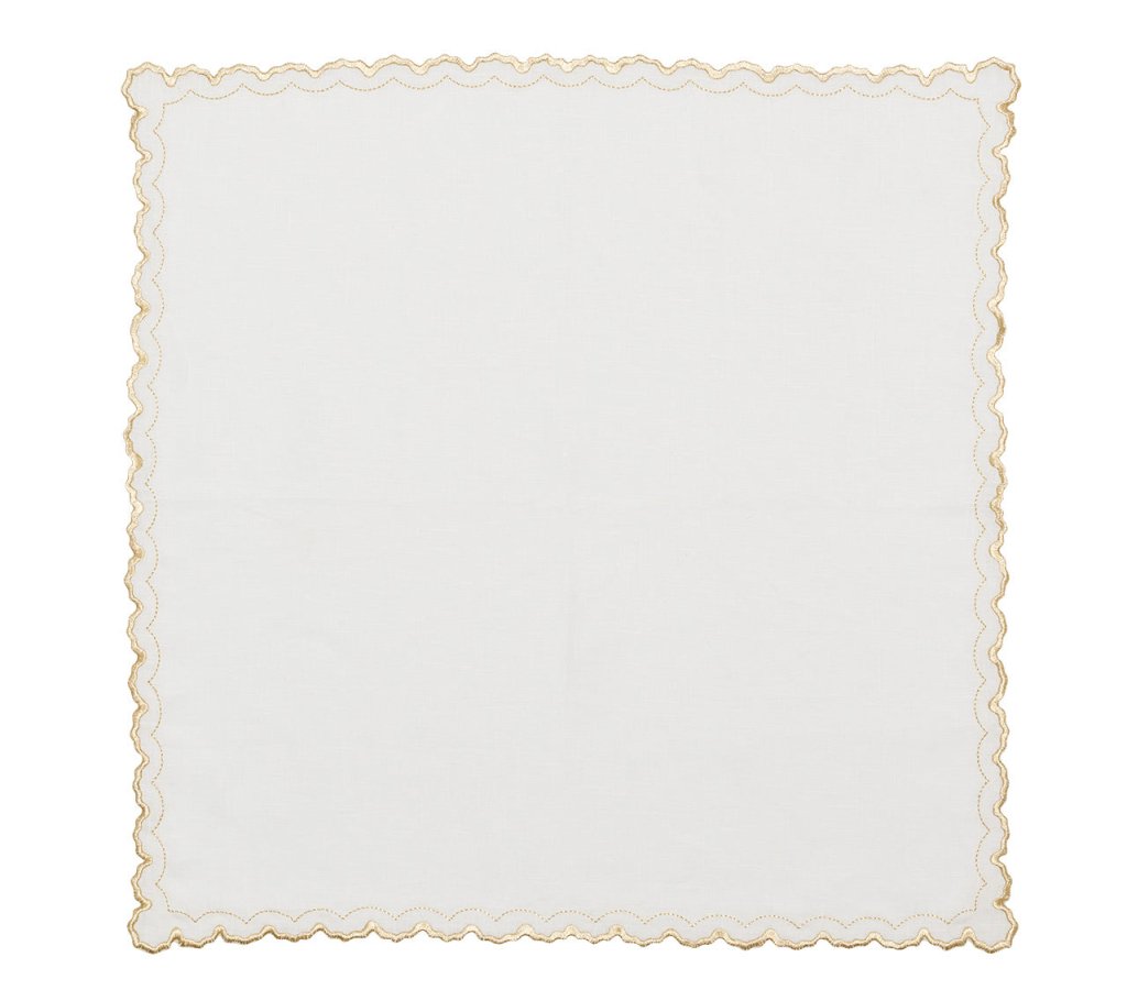 Arches Napkin in White & Gold Set of 4 by Kim Seybert at Fig Linens and Home - Flat Open