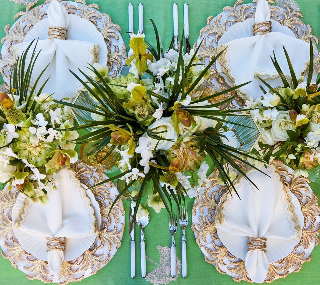 Arches Napkin in White & Gold Set of 4 by Kim Seybert at Fig Linens and Home - Lifestyle 3