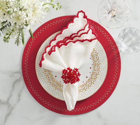 Arches Napkin in White, Red & Gold, Set of 4 Kim Seybert at Fig Linens and Home - LIfestyle 2