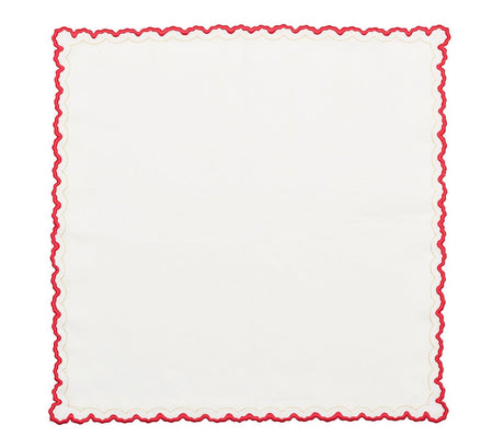 Arches Napkin in White, Red & Gold, Set of 4 Kim Seybert at Fig Linens and Home - Flat Open