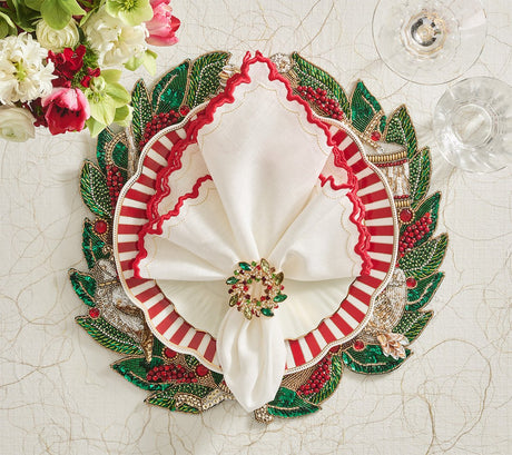 Arches Napkin in White, Red & Gold, Set of 4 Kim Seybert at Fig Linens and Home - LIfestyle 4
