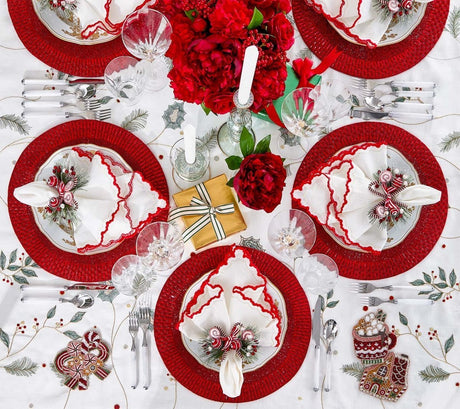 Arches Napkin in White, Red & Gold, Set of 4 Kim Seybert at Fig Linens and Home - LIfestyle 3