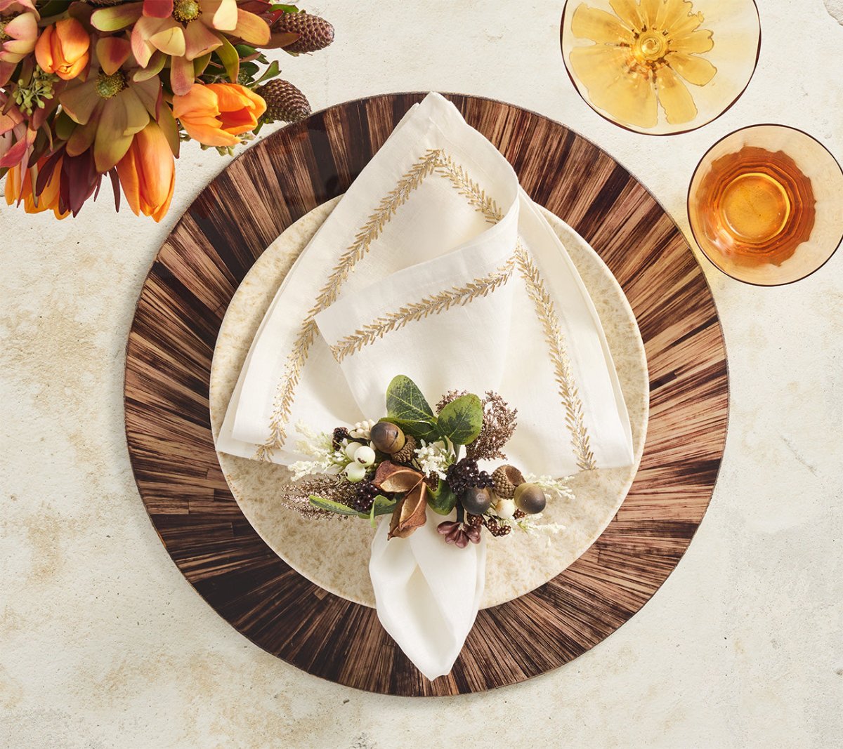 Aura Placemat in Brown, Set of 4 | Kim Seybert Round Placemats at Fig Linens and Home 6