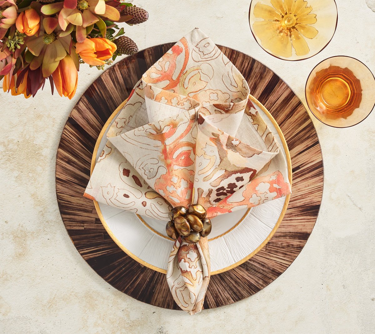 Aura Placemat in Brown, Set of 4 | Kim Seybert Round Placemats at Fig Linens and Home 2