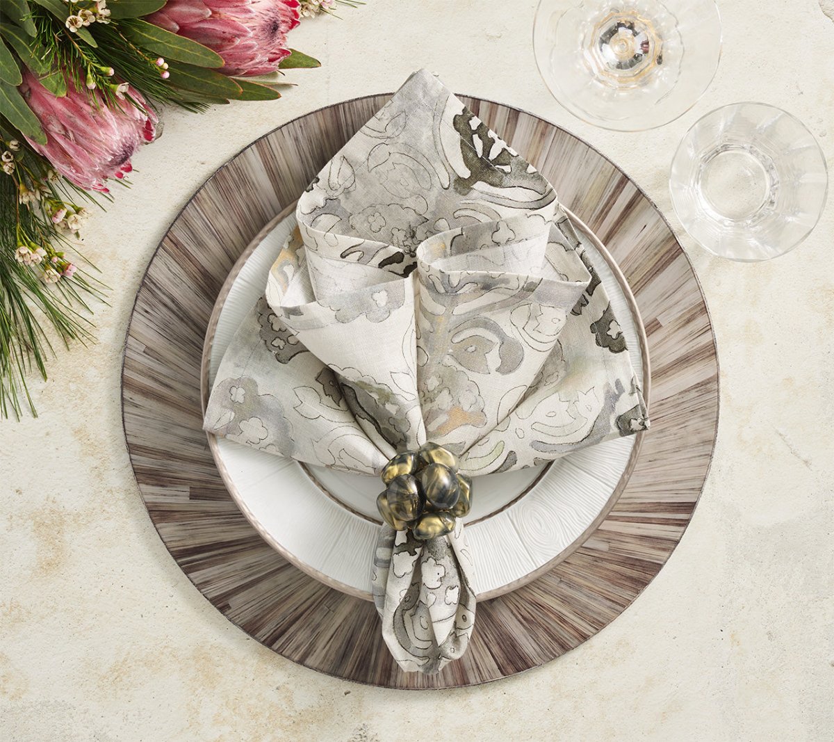 Aura Placemat in Gray, Set of 4 Kim Seybert at Fig Linens and Home - Round Placemats 2