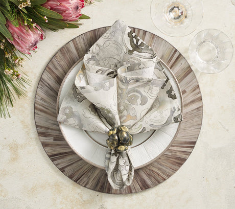 Aura Placemat in Gray, Set of 4 Kim Seybert at Fig Linens and Home - Round Placemats 2