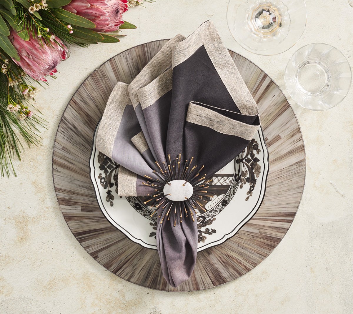 Aura Placemat in Gray, Set of 4 Kim Seybert at Fig Linens and Home - Round Placemats 5