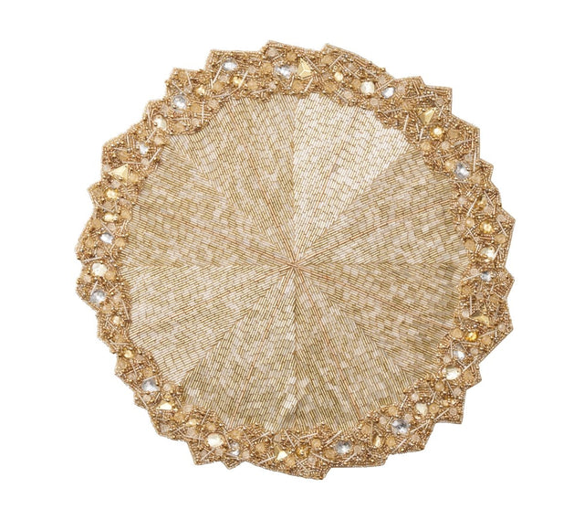 Aurelia Placemat in Champagne & Crystal, Set of 2 Kim Seybert at Fig Linens and Home 1