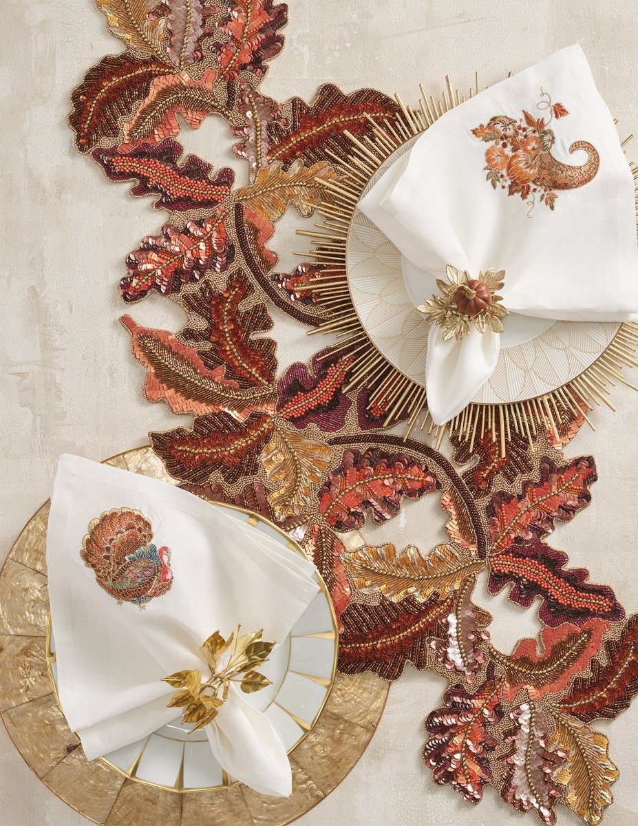 Autumn Gilt Brown/Multi Table Runner Detail 2 | Kim Seybert at Fig Linens and Home
