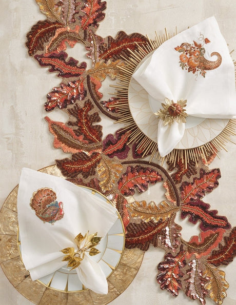 Autumn Gilt Brown/Multi Table Runner Detail 2 | Kim Seybert at Fig Linens and Home