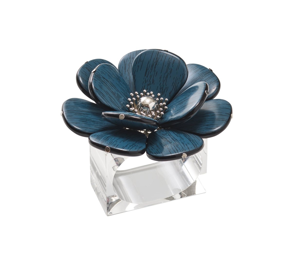 Begonia Napkin Ring in Teal & Silver, Set of 4 Kim Seybert