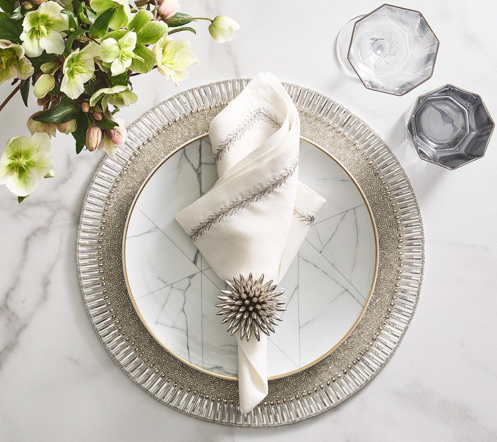 Bevel Placemat in Silver & Crystal Set of 4 by Kim Seybert at Fig Linens and Home - Lifestyle 1