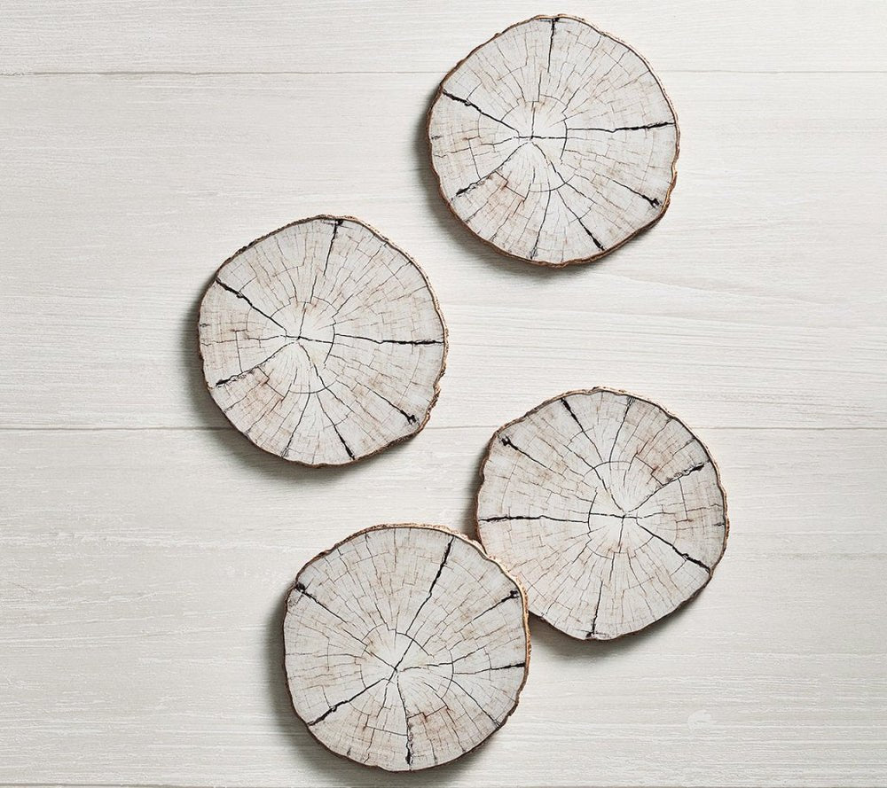 Kim Seybert Birch Coasters Ivory & Natural Set of 4 in a Gift Box Lifestyle at Fig Linens and Home