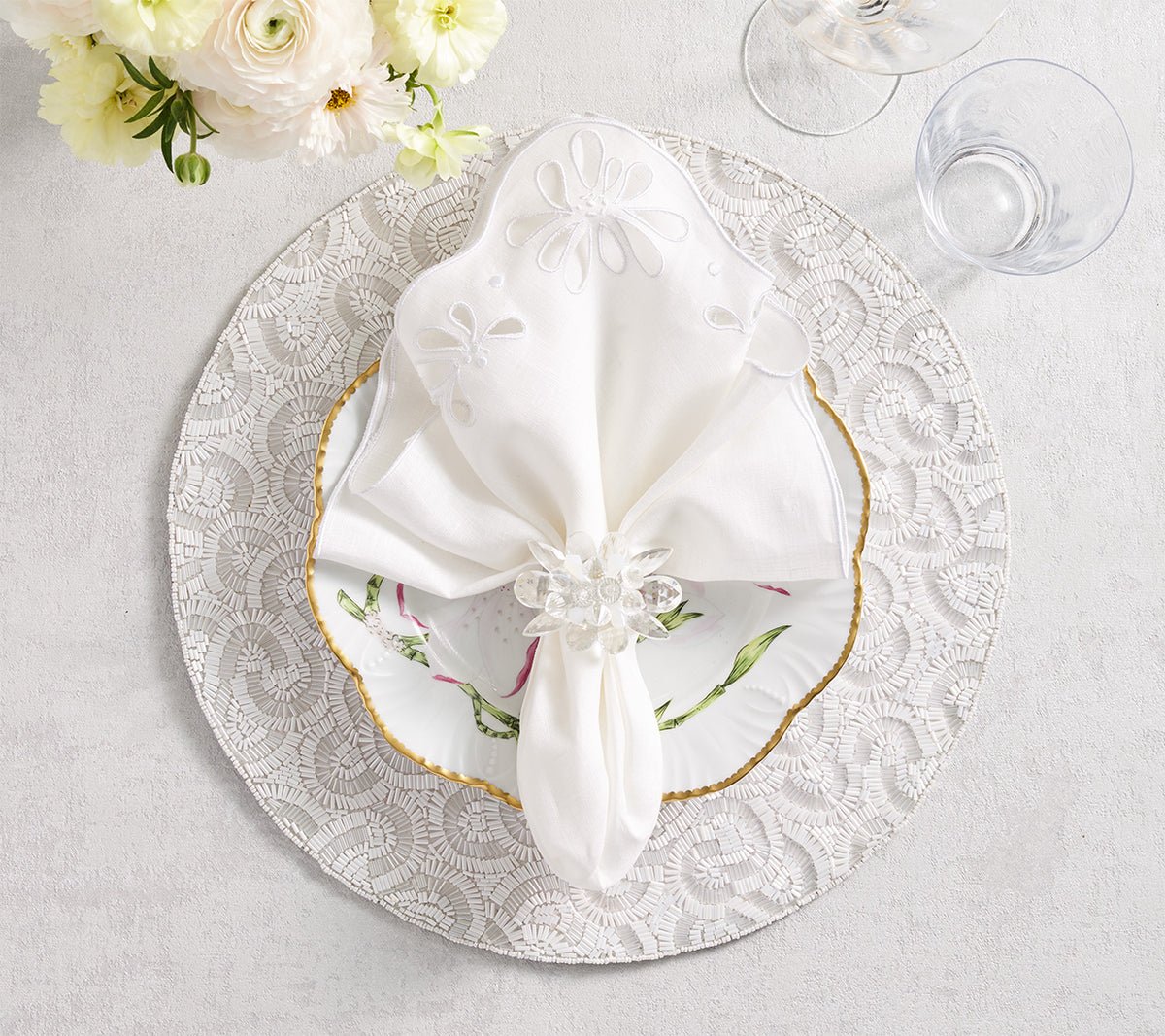 Bloom Napkin in White Set of 4 by Kim Seybert at Fig Linens and Home 3