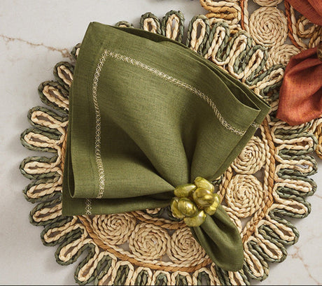 Napkin Rings - Kim Seybert Bonton Green and Gold Napkin Ring at Fig Linens and Home