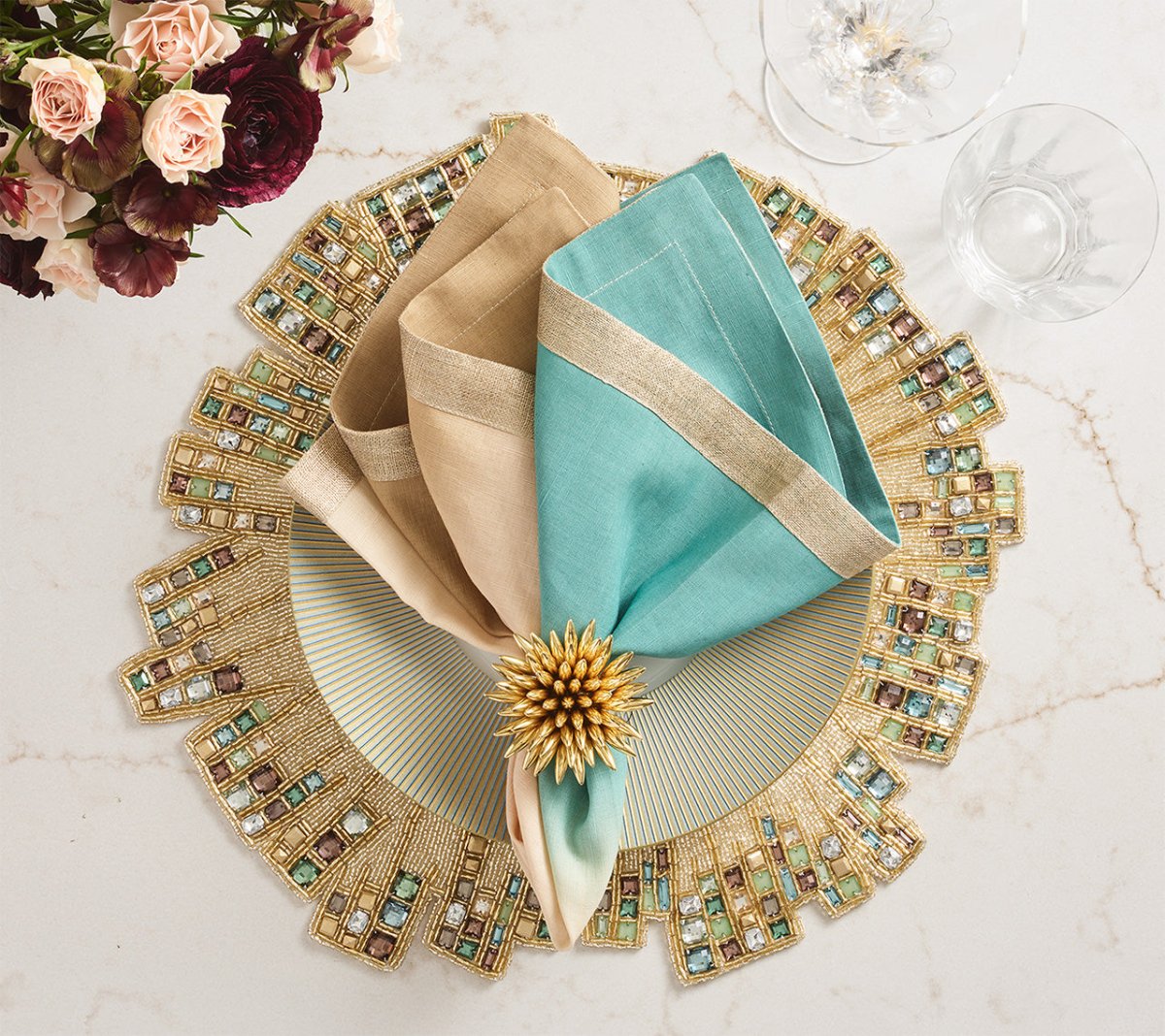 Borealis Placemat in Gold/Multi, Set of 2 Kim Seybert at Fig Linens and Home 2