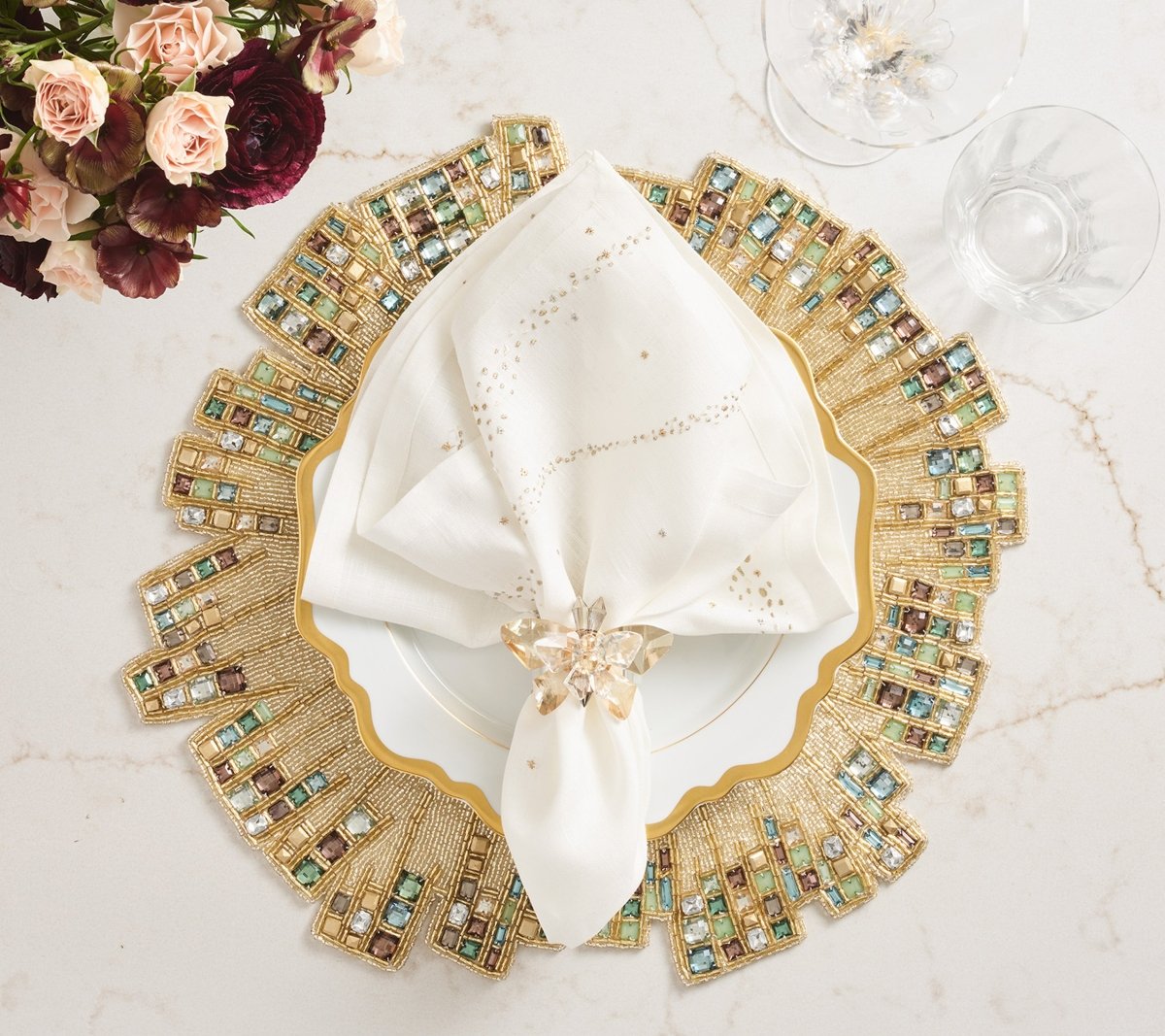 Borealis Placemat in Gold/Multi, Set of 2 Kim Seybert at Fig Linens and Home 3