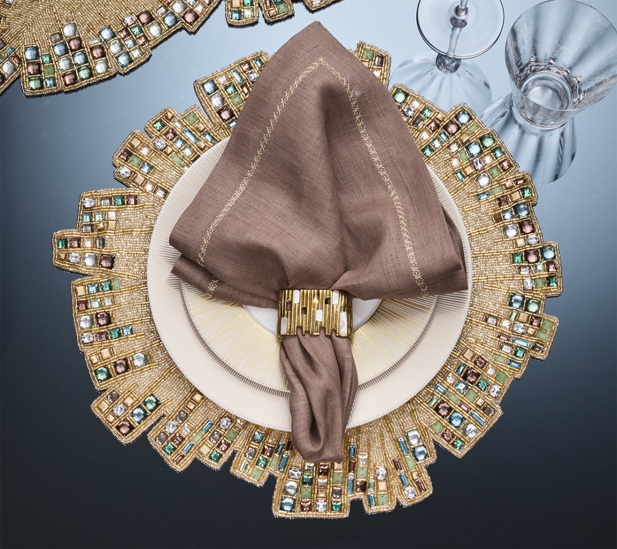 Borealis Placemat in Gold/Multi, Set of 2 Kim Seybert at Fig Linens and Home 6