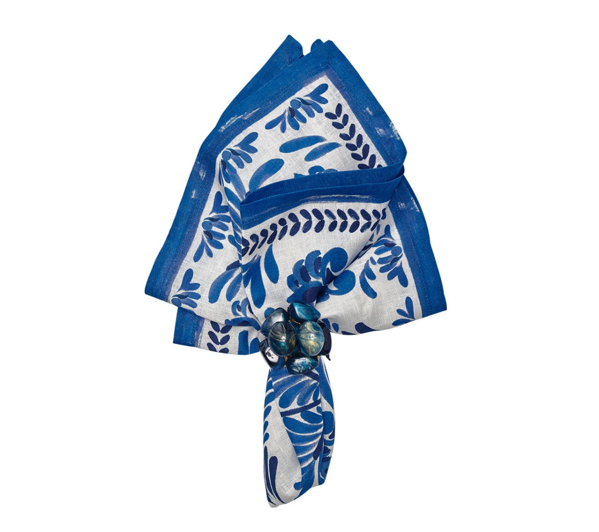 Botanica Napkin in Ivory & Navy, Set of 4 by Kim Seybert Ivory/Navy 21"L x 21"W x 0.1"H at FIG LINENS AND HOME 1