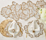 Botanica Table Runner in White Gold & Silver by Kim Seybert WHITE/GOLD/SILVER 37.25"L x 17.25"W x 0.2"H at FIG LINENS AND HOME 1