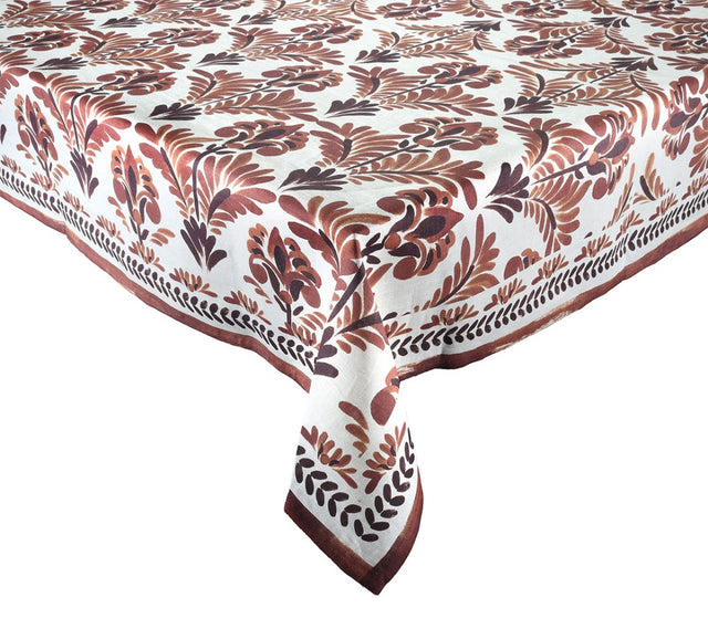 Botanica Tablecloth in Ivory & Brown by Kim Seybert Ivory/Brown 126"L x 54"W x 0.1"H at FIG LINENS AND HOME 1