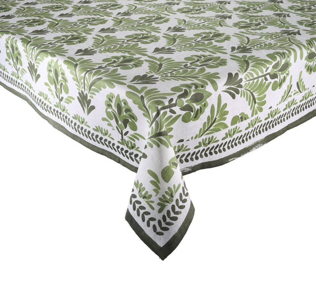 Botanica Tablecloth in Ivory & Green by Kim Seybert Ivory/Green 126"L x 54"W x 0.1"H at FIG LINENS AND HOME 1