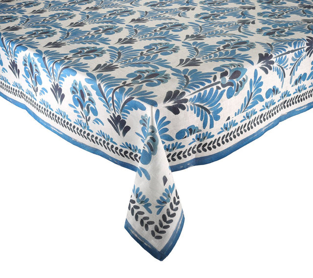 Botanica Tablecloth in Ivory & Navy by Kim Seybert Ivory/Navy 126"L x 54"W x 0.1"H at FIG LINENS AND HOME 1