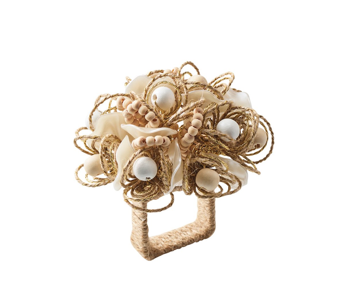 Kim Seybert Bramble Napkin Rings Ivory, Natural & Gold | Set of 4 at Fig Linens and Home 1